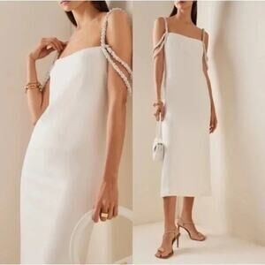 Alexis Shayanne Dress White Size M Floral Sequin Strap Midi Gown Minimalist